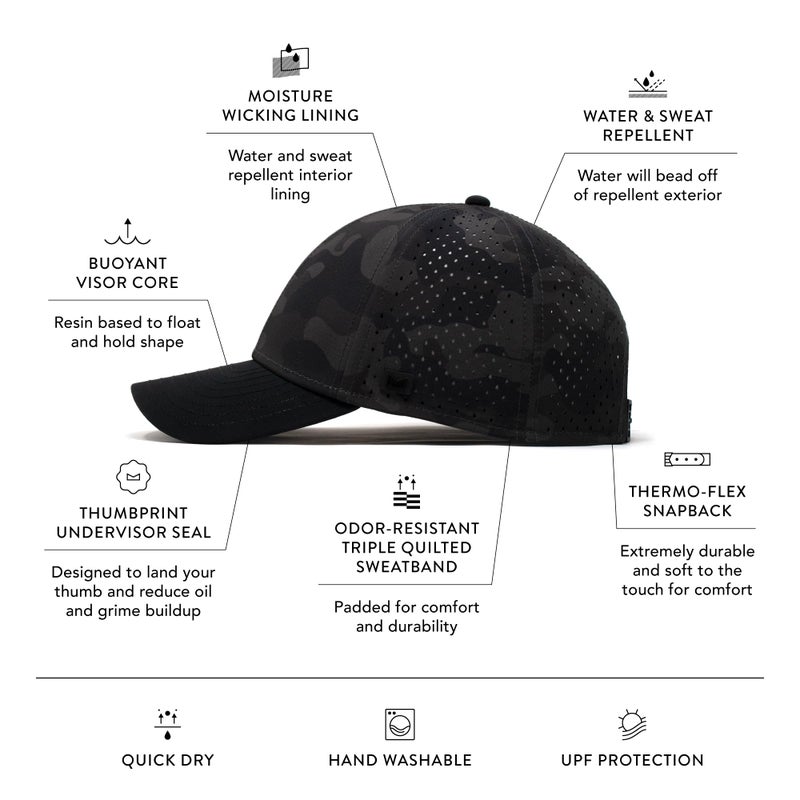 melin A-Game Hydro, Black Camo, Menâ€™s Performance Snapback Hats, Water-Resistant Fitted Baseball Caps for Men & Women, Golf, Running, or Workout Hat, Medium-Large - Image 2